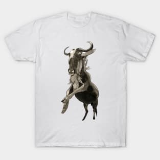 Wildebeest African Black & White Animal Art T-Shirt